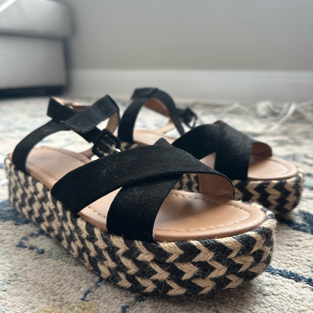 Urban Outfitters Black Woven Platform Sandals